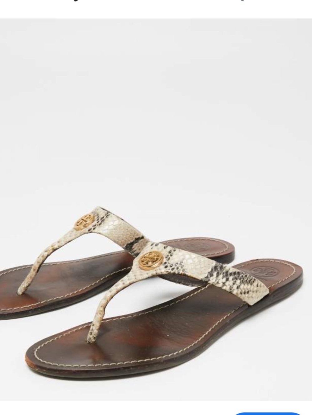Tory Burch Beige and Black Snakeskin Flat Thong Sandals Leather 7